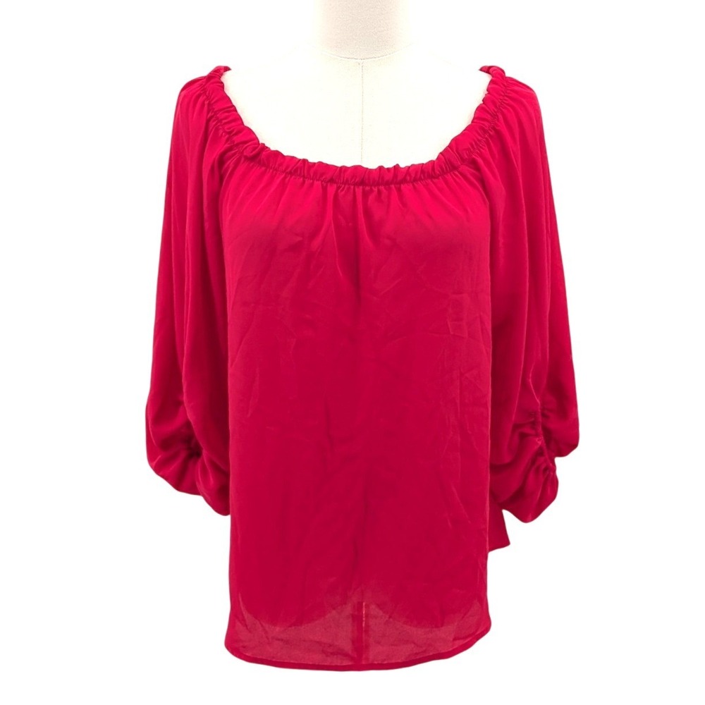 Fantastic Fawn Peasant Blouse Hot Pink Off Shoulder Balloon Sleeve Size S